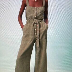 Zara Olive Green Jumpsuit Gauze Button Down Belted  Women Size M